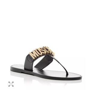 Moschino Black Sandals with Gold Logo